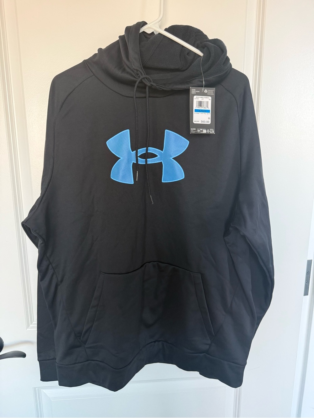 NWT. Under Armour Men’s Black Hoodie with Blue Logo